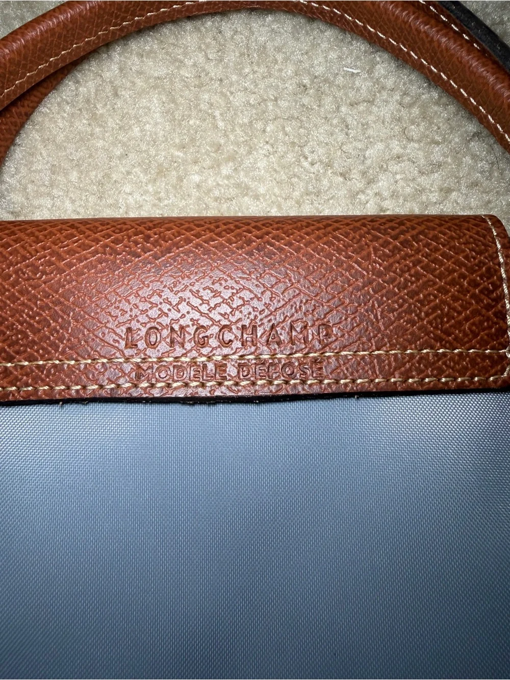 Longchamp Le Pliage Women's Tote Bag in Light Blue with Brown Trim - Picture 11 of 12